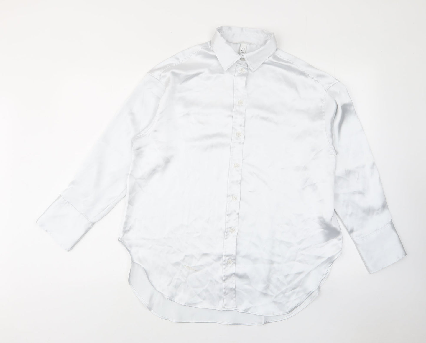 H&M Womens White Polyester Basic Button-Up Size XS Collared
