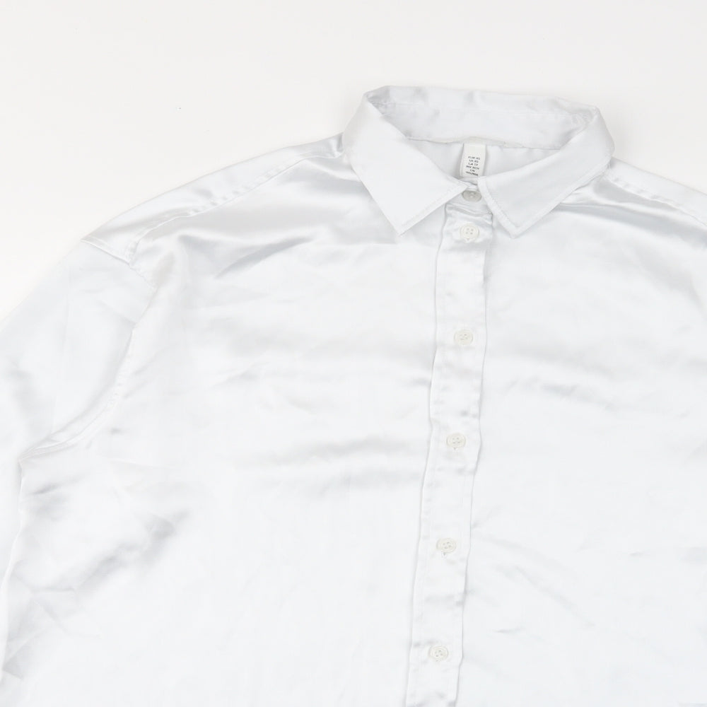 H&M Womens White Polyester Basic Button-Up Size XS Collared