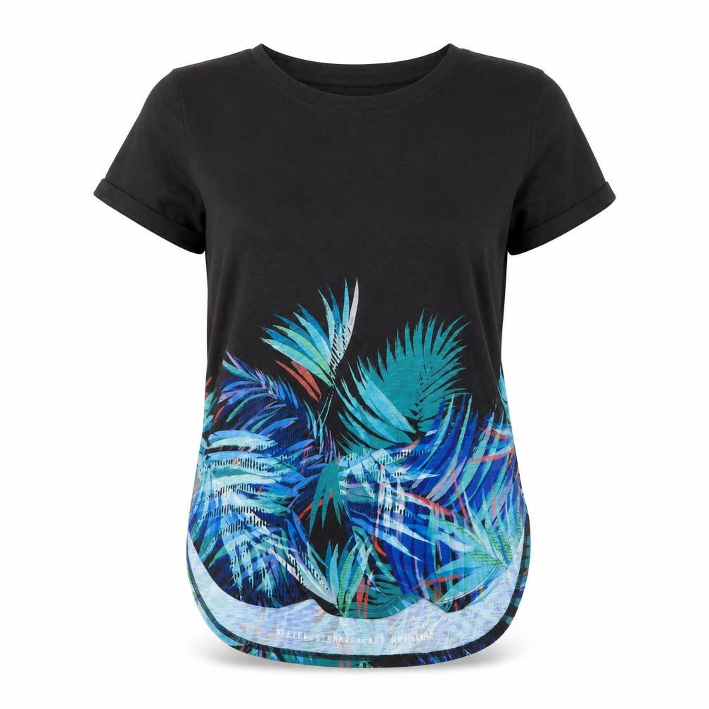 NEXT Womens Black Geometric Polyester Basic T-Shirt Size 10 Crew Neck