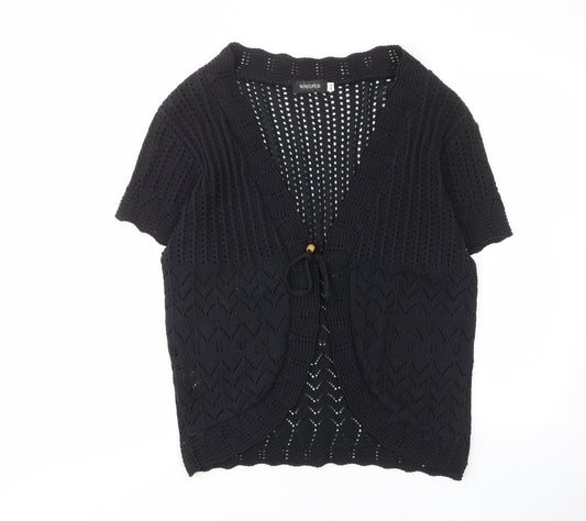 Whisper Womens Black V-Neck Acrylic Cardigan Jumper Size M - Tie Closure