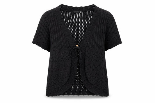 Whisper Womens Black V-Neck Acrylic Cardigan Jumper Size M - Tie Closure