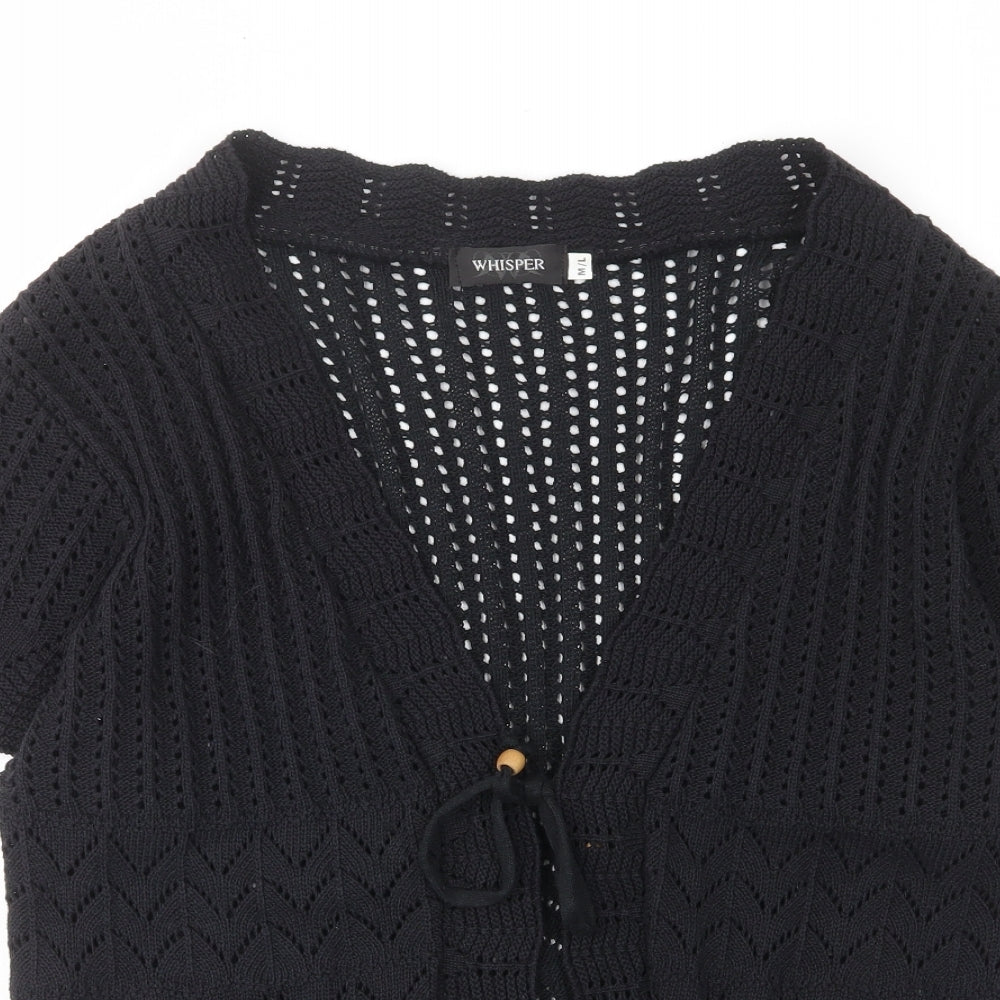Whisper Womens Black V-Neck Acrylic Cardigan Jumper Size M - Tie Closure