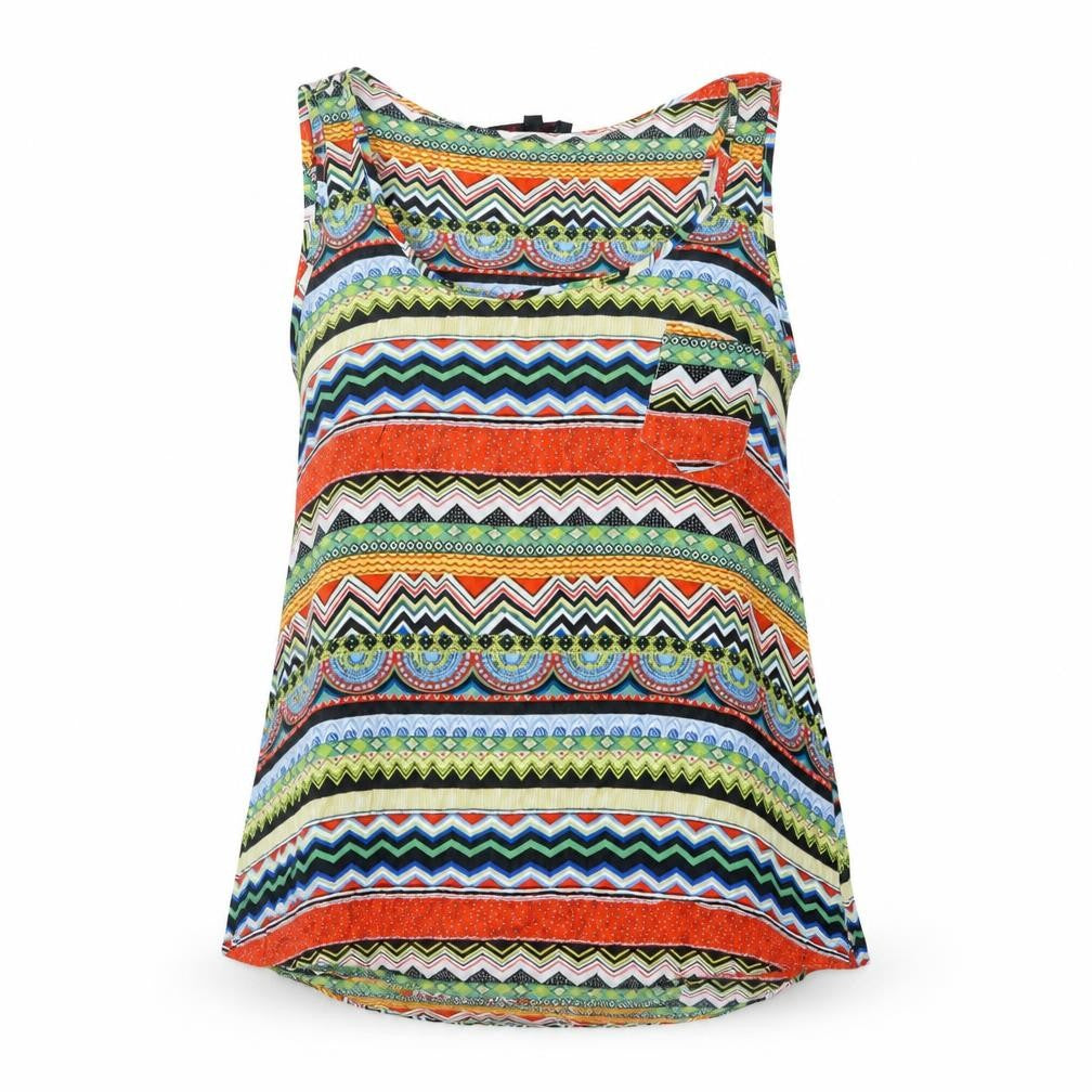Lilac Womens Multicoloured Geometric Viscose Basic Tank Size 10 Scoop Neck - Pocket