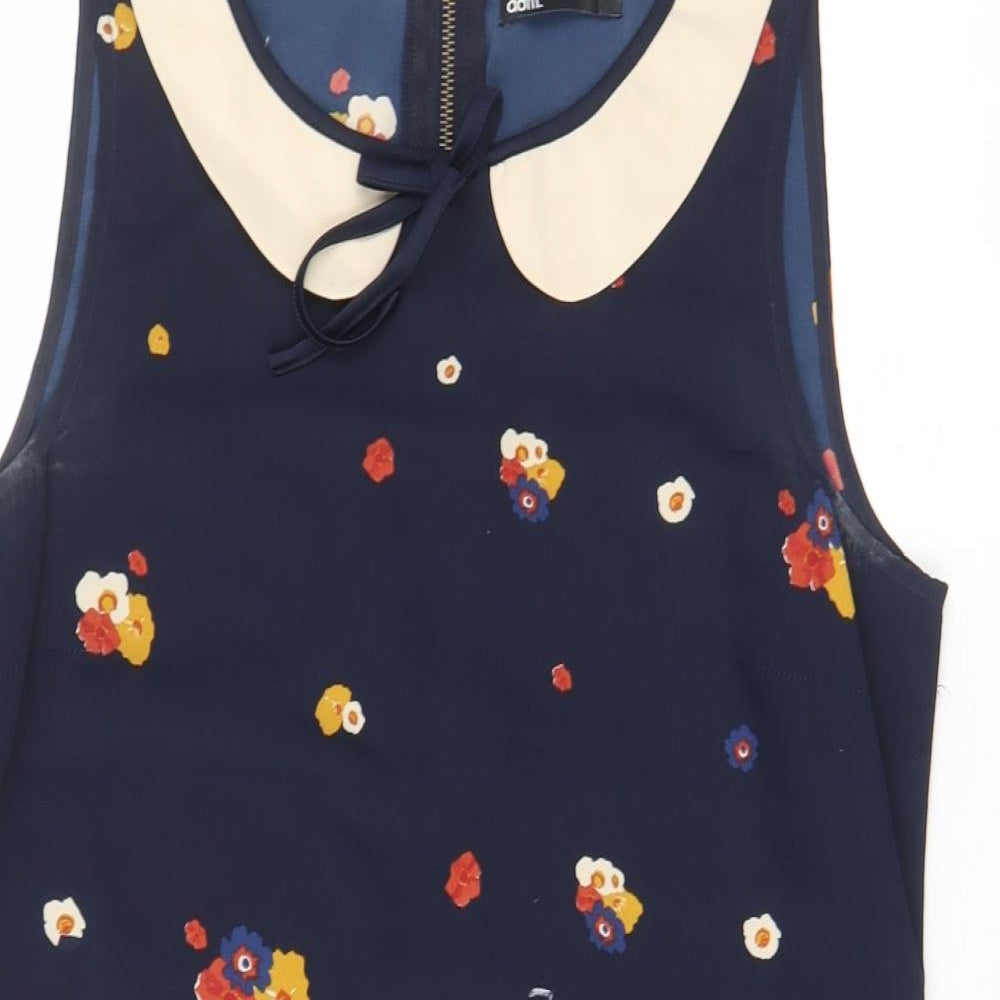 Dotti Womens Blue Floral Polyester A-Line Size 12 Boat Neck Zip - Pockets, Collared
