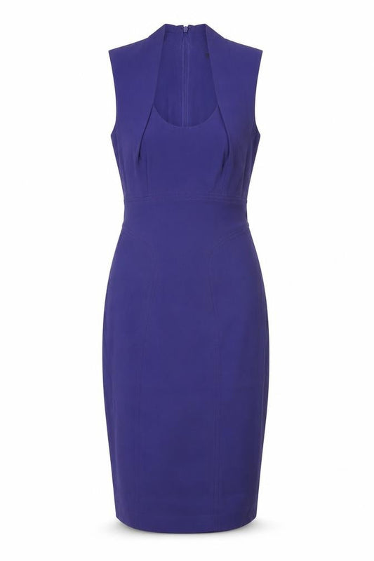 French Connection Womens Purple Viscose Pencil Dress Size 8 Scoop Neck Zip - Pleated