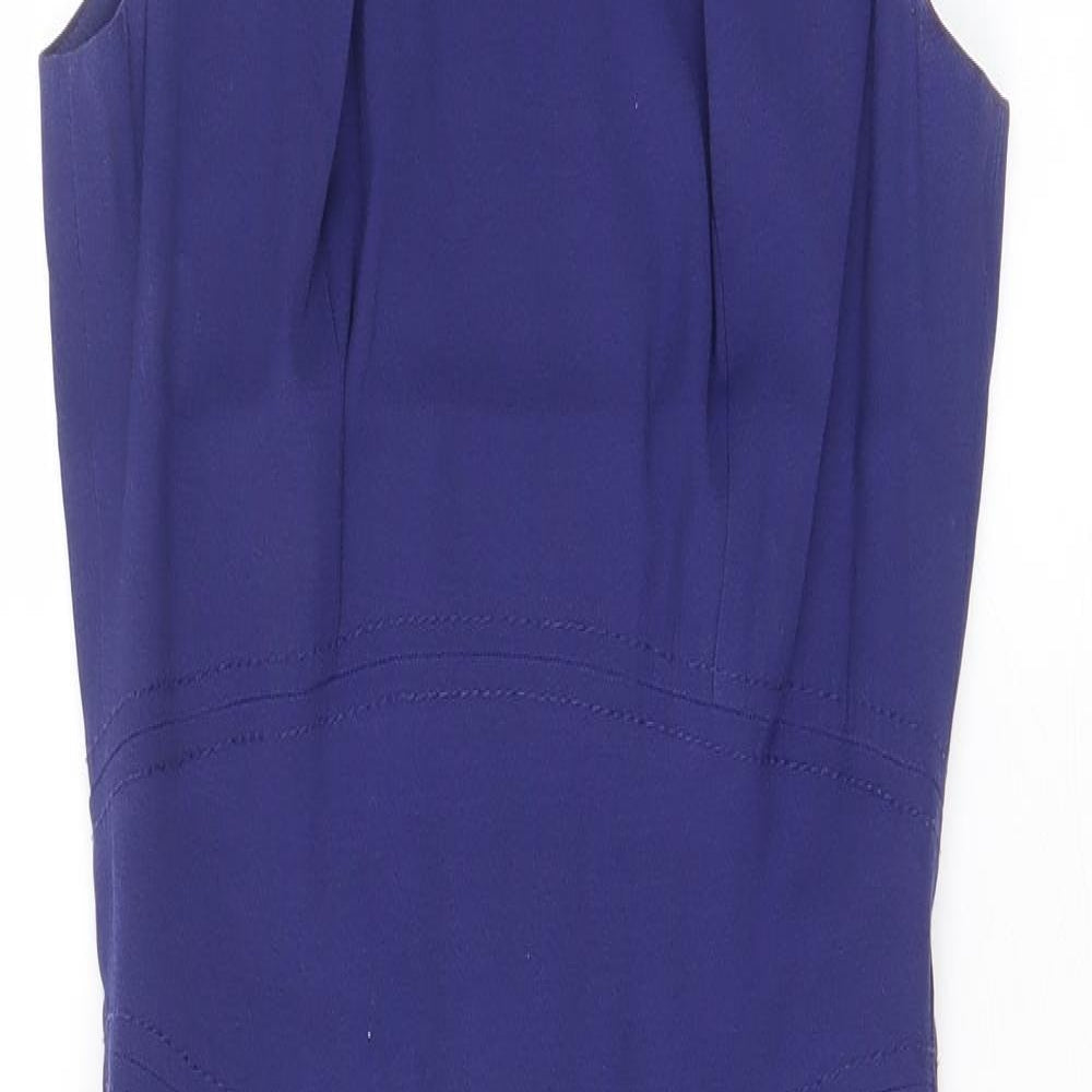 French Connection Womens Purple Viscose Pencil Dress Size 8 Scoop Neck Zip - Pleated