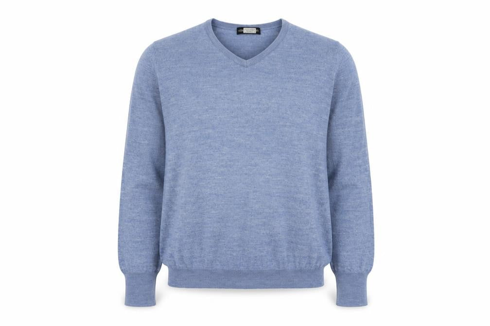 Marks & Spencer Mens Blue V-Neck Acrylic Pullover Jumper Size L Long Sleeve