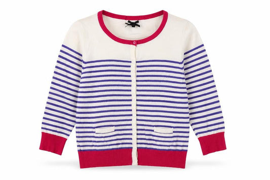 Text Womens Ivory Round Neck Striped Viscose Cardigan Jumper Size M
