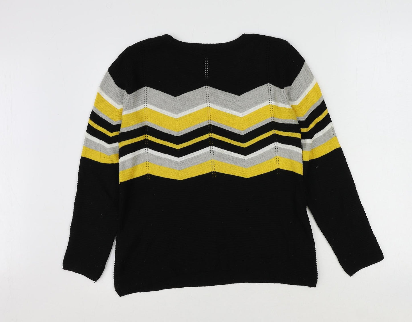 Select Womens Black Round Neck Herringbone Cotton Pullover Jumper Size 12