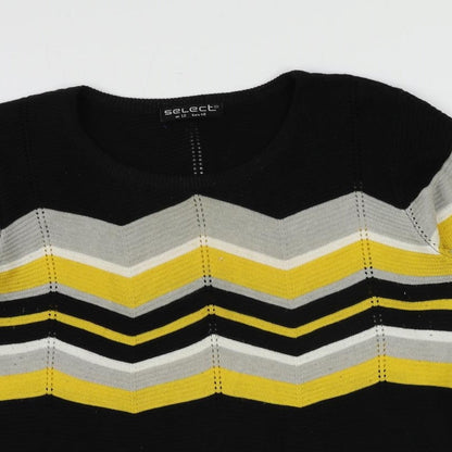 Select Womens Black Round Neck Herringbone Cotton Pullover Jumper Size 12