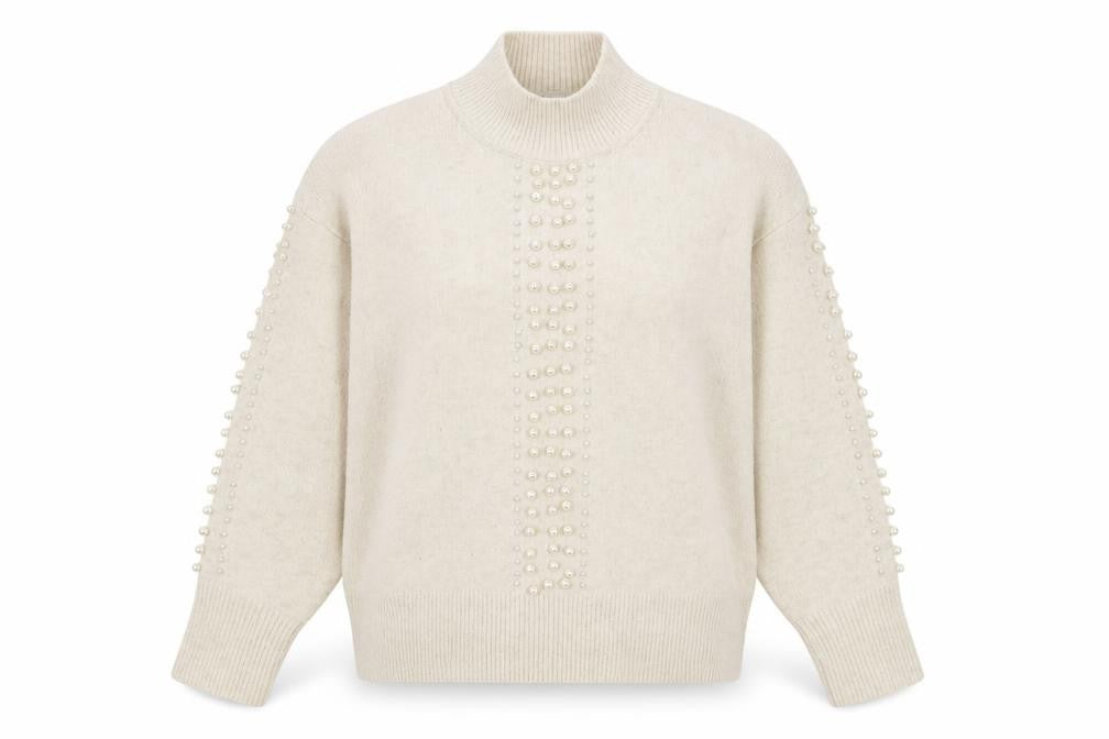 H&M Womens Ivory High Neck Acrylic Pullover Jumper Size M - Beaded