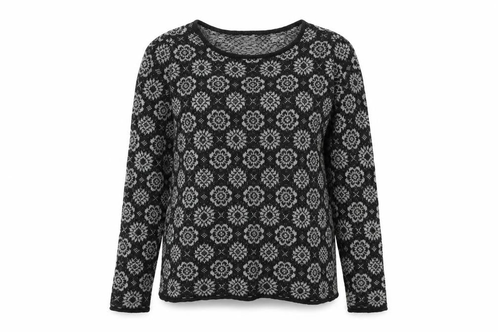 H&M Womens Grey Round Neck Geometric Cotton Pullover Jumper Size M