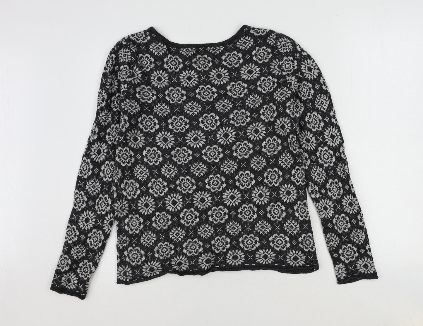 H&M Womens Grey Round Neck Geometric Cotton Pullover Jumper Size M