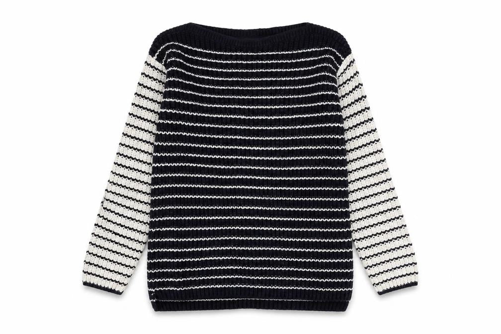 Marks & Spencer Womens Blue Boat Neck Striped Cotton Pullover Jumper Size S