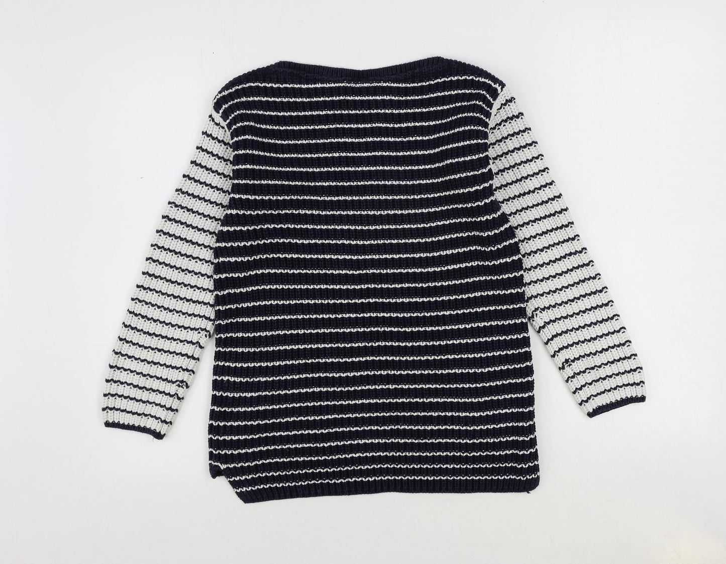 Marks and Spencer Womens Blue Boat Neck Striped Cotton Pullover Jumper Size S