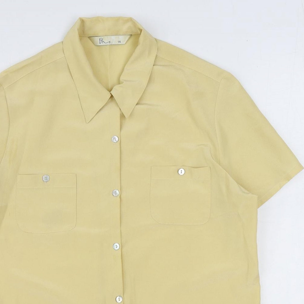 BHS Womens Yellow Polyester Basic Button-Up Size 14 Collared