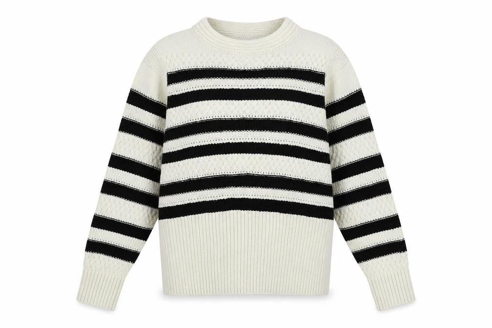 Marks & Spencer Womens Ivory Round Neck Striped Cotton Pullover Jumper Size S