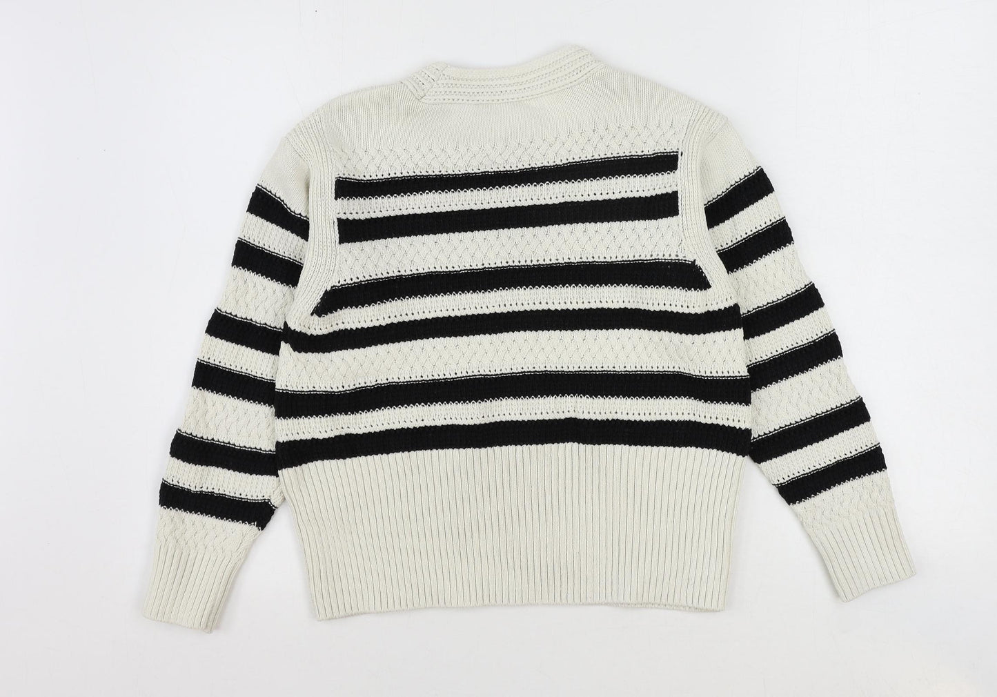 Marks and Spencer Womens Ivory Round Neck Striped Cotton Pullover Jumper Size S