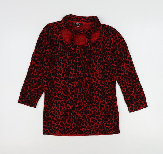 ASOS Womens Red Scoop Neck Animal Print Acrylic Pullover Jumper Size 8 - Leopard Print