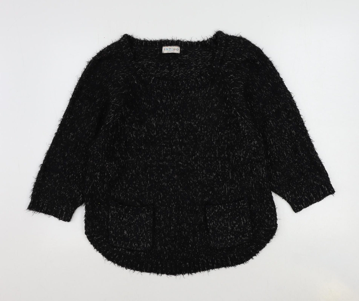 Indigo Womens Black Scoop Neck Polyamide Pullover Jumper Size 10