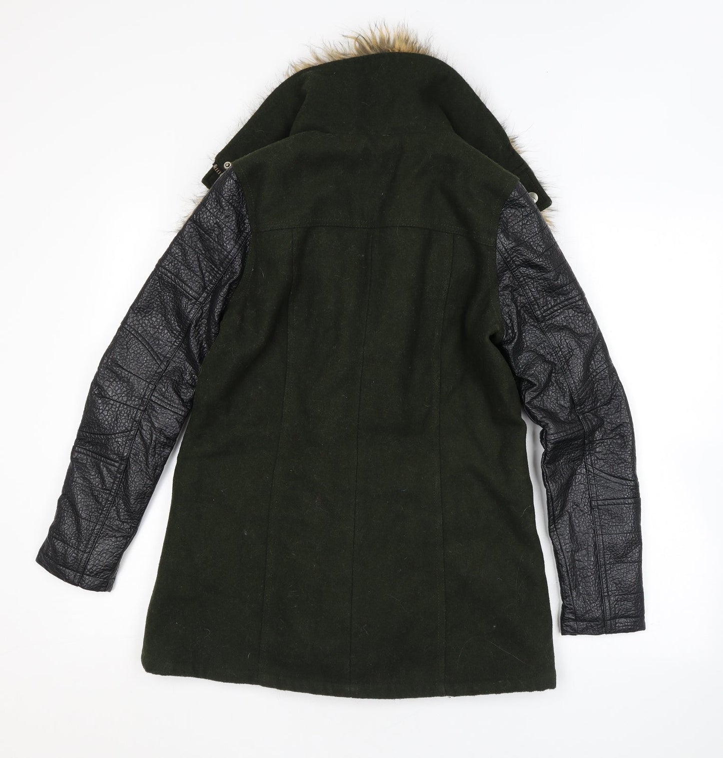 River Island Womens Green Overcoat Coat Size 6 Zip - Faux Fur