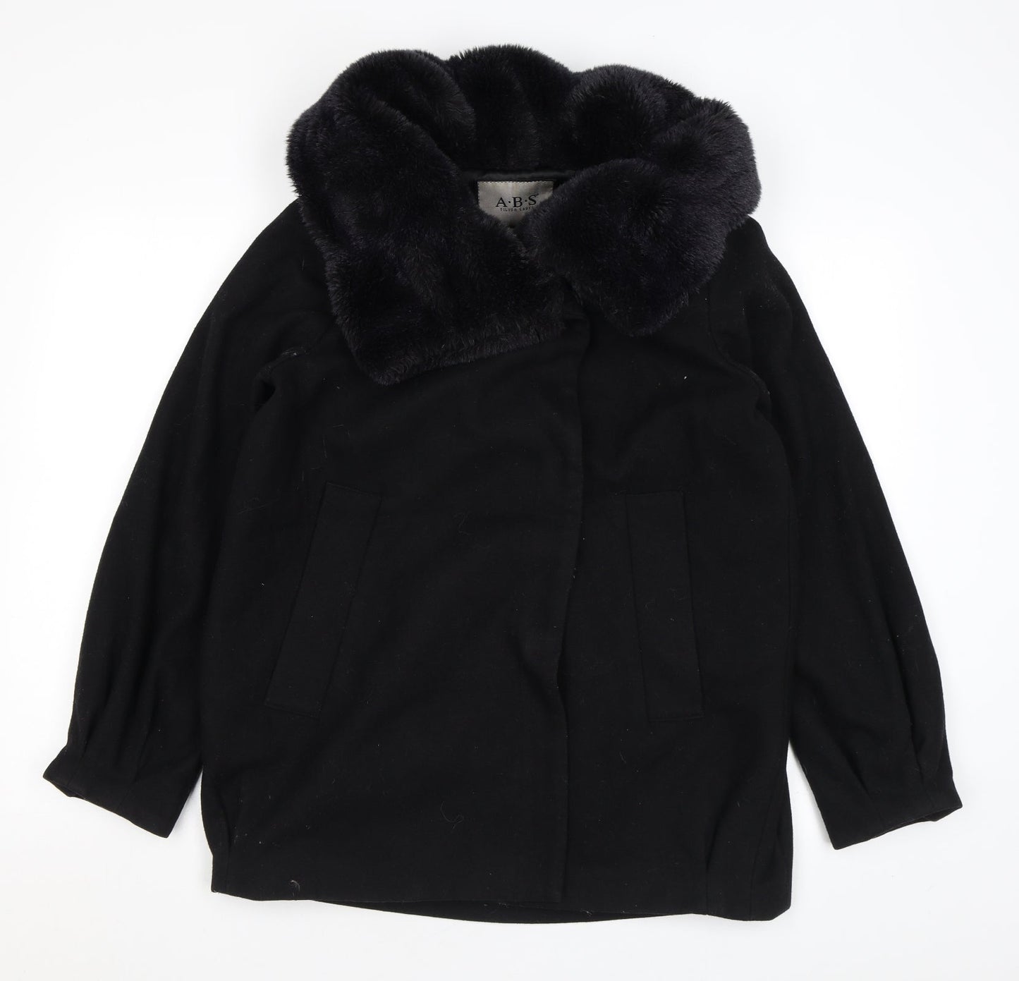 ABS Womens Black Overcoat Coat Size S Snap - Faux Fur