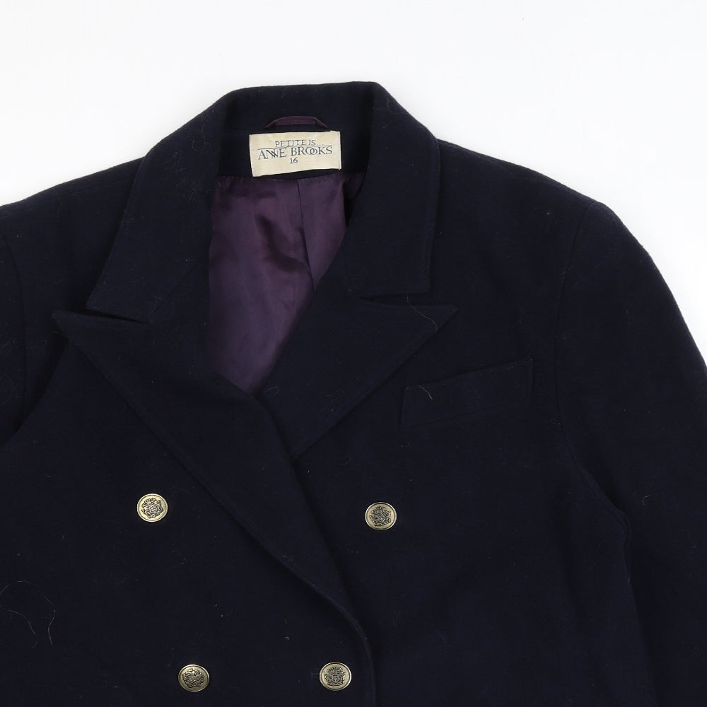 Anne Brooks Womens Black Overcoat Coat Size 16 Button