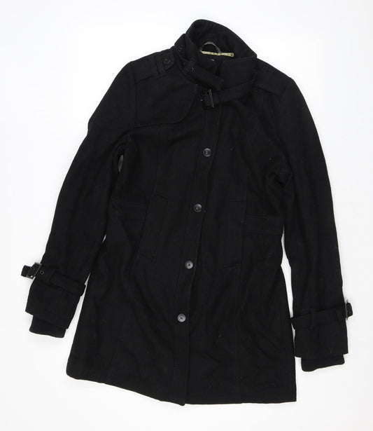 Crafted Womens Black Overcoat Coat Size S Snap