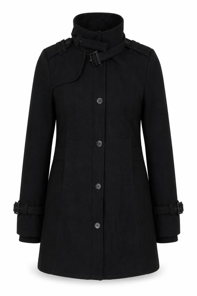 Crafted Womens Black Overcoat Coat Size S Snap