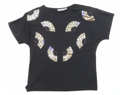 Additional front view of Principles women’s black polyester basic t-shirt, size M, boat neck - shoulder pads