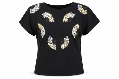 Front view of Principles women’s black polyester basic t-shirt, size M, boat neck - shoulder pads