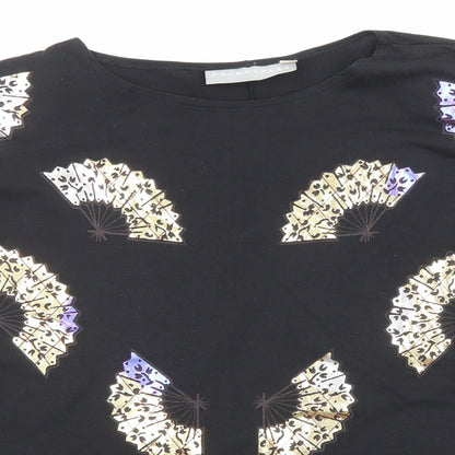 Close-up detail of Principles women’s black polyester basic t-shirt, size M, boat neck - shoulder pads