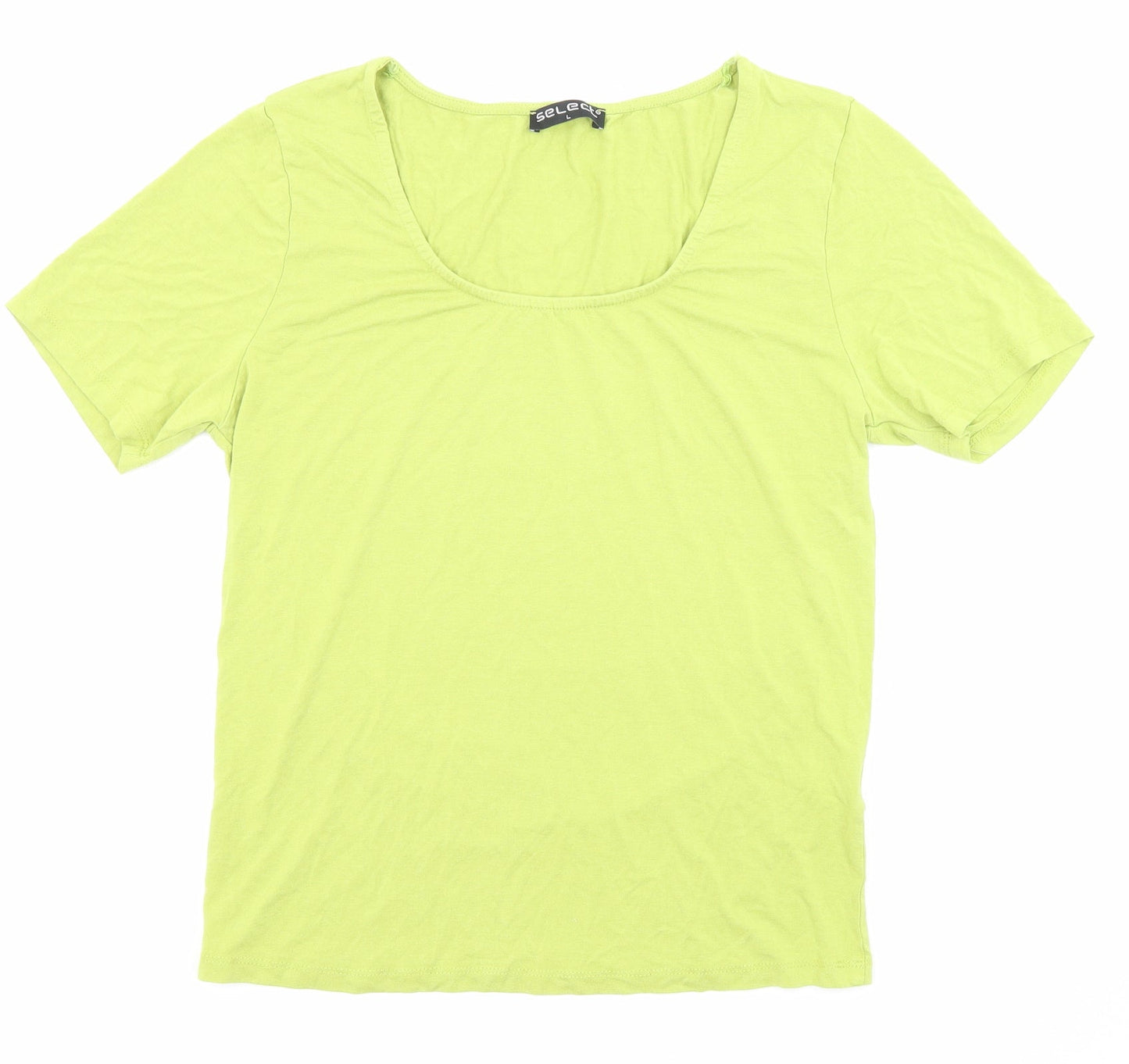 Select Womens Green Viscose Basic T-Shirt Size L Scoop Neck