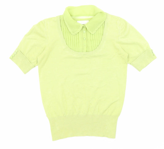 Marks and Spencer Womens Green Collared Polyester Pullover Jumper Size 8