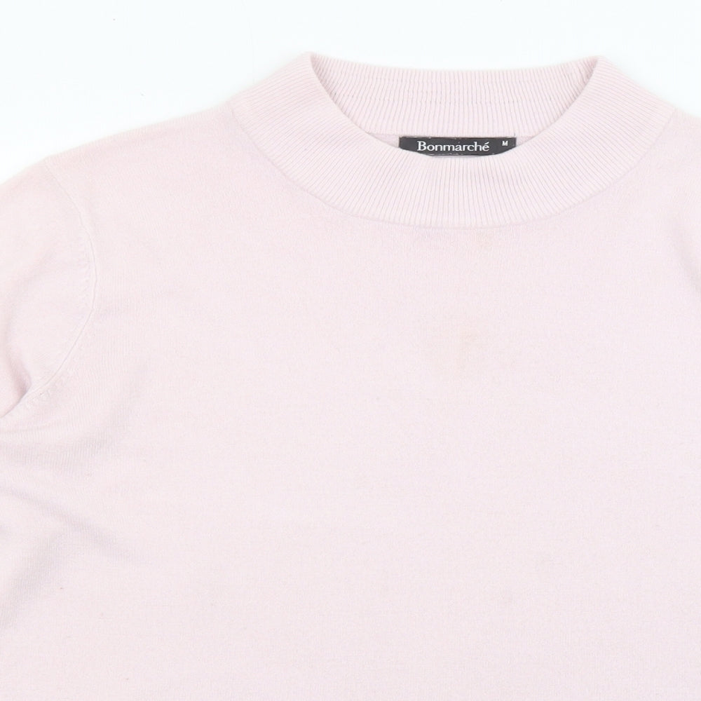 Bonmarché Womens Pink High Neck Acrylic Pullover Jumper Size M