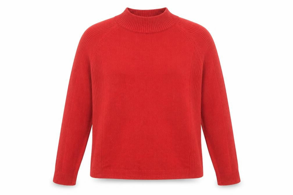 //text.. Womens Red High Neck Acrylic Pullover Jumper Size M