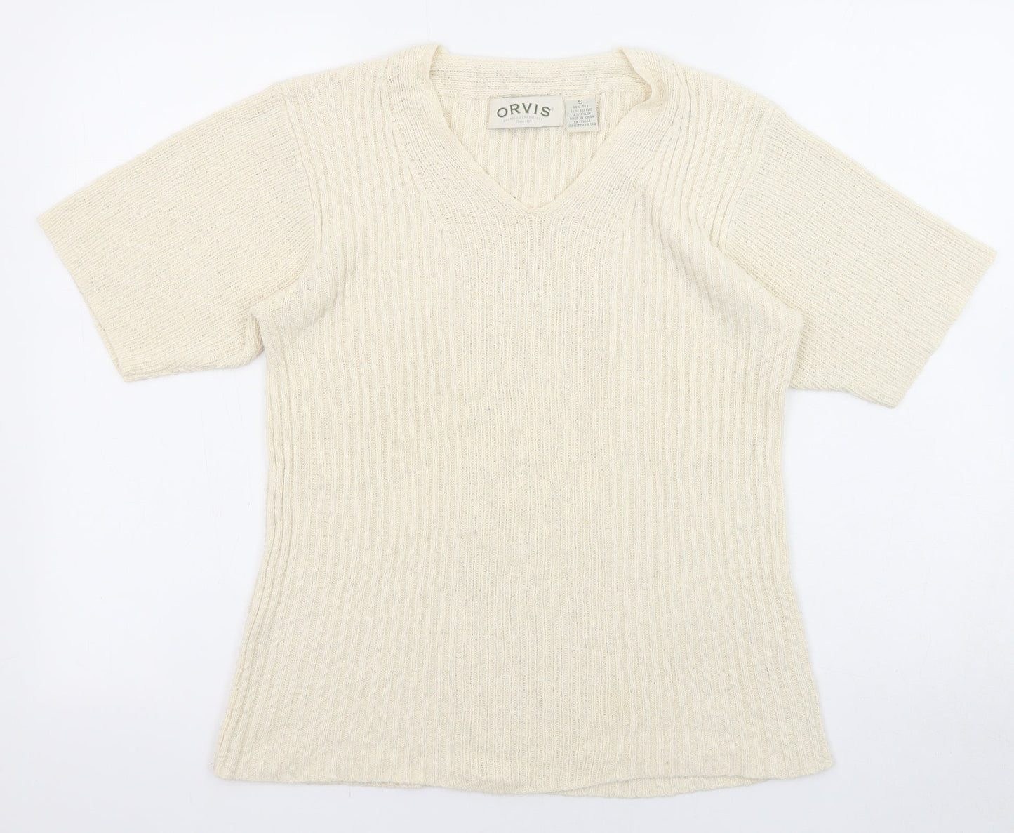 Orvis Womens Beige V-Neck Silk Pullover Jumper Size S