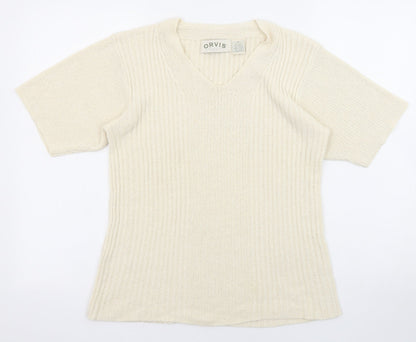 Orvis Womens Beige V-Neck Silk Pullover Jumper Size S