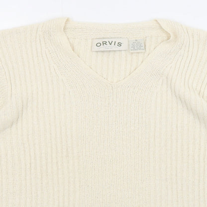 Orvis Womens Beige V-Neck Silk Pullover Jumper Size S