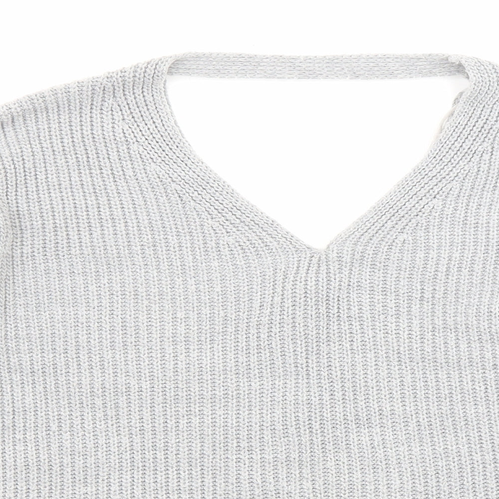 Miss Selfridge Womens Grey V-Neck Acrylic Pullover Jumper Size 8