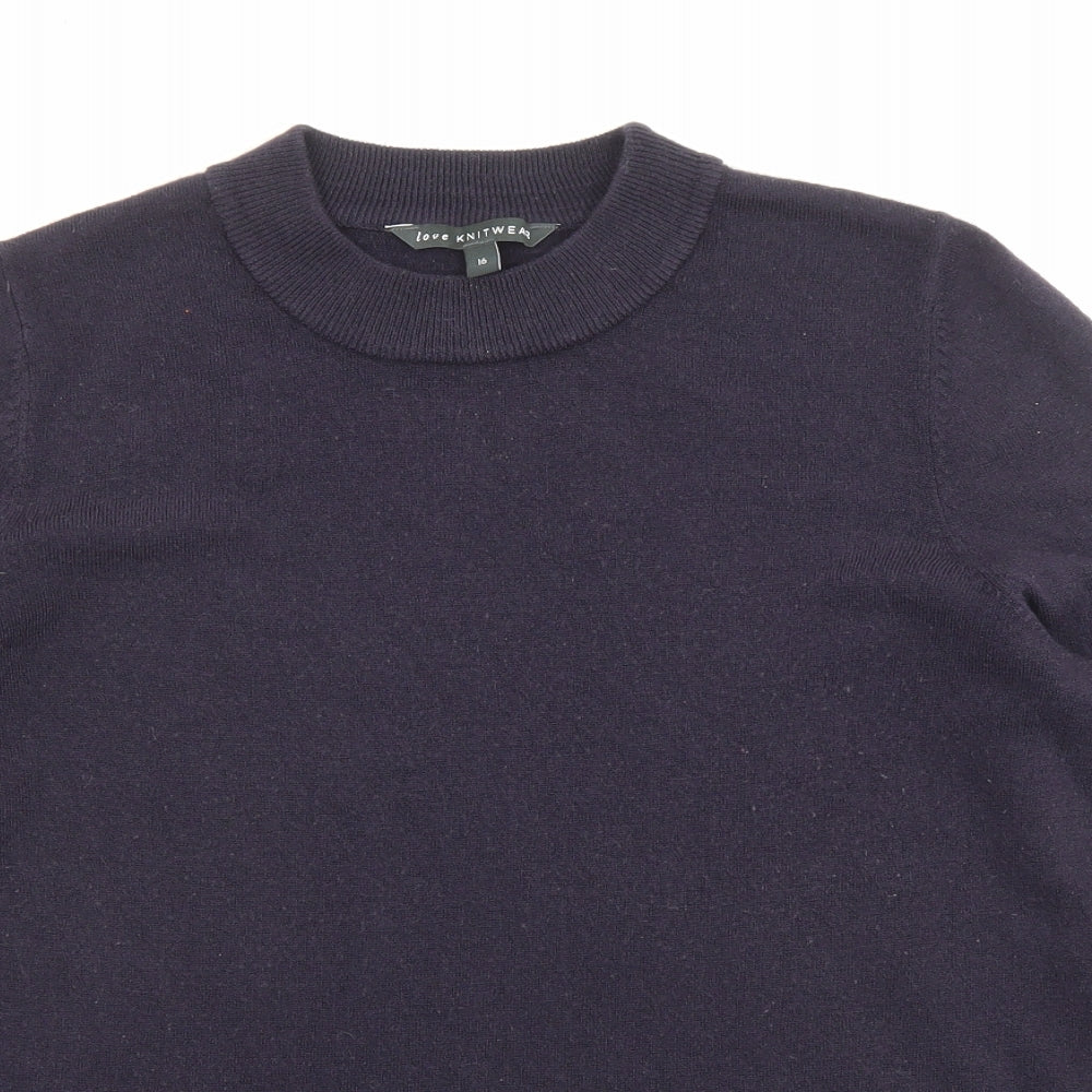 Bonmarché Womens Blue High Neck Acrylic Pullover Jumper Size 16