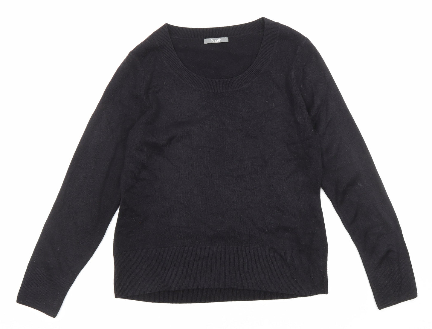 South Womens Black Scoop Neck Acrylic Pullover Jumper Size 12