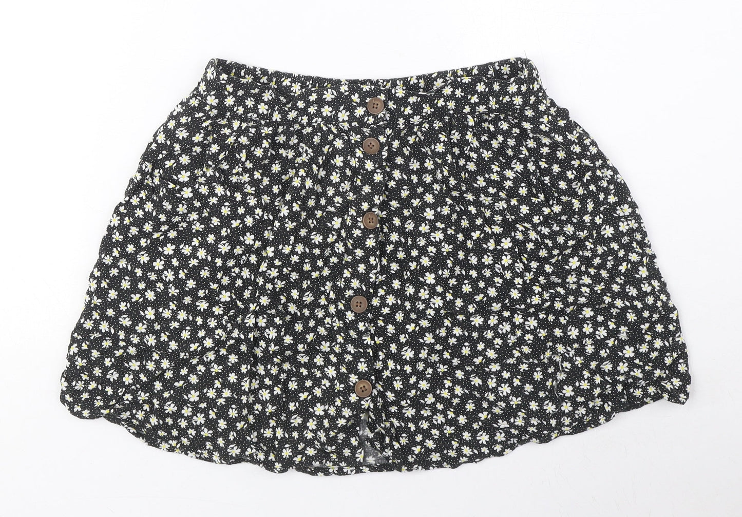 Urban renewal Womens Black Floral Polyester A-Line Skirt Size S Button