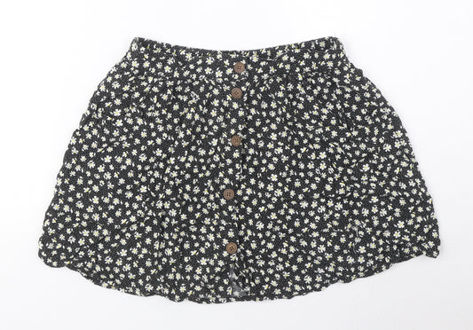 Urban renewal Womens Black Floral Polyester A-Line Skirt Size S Button