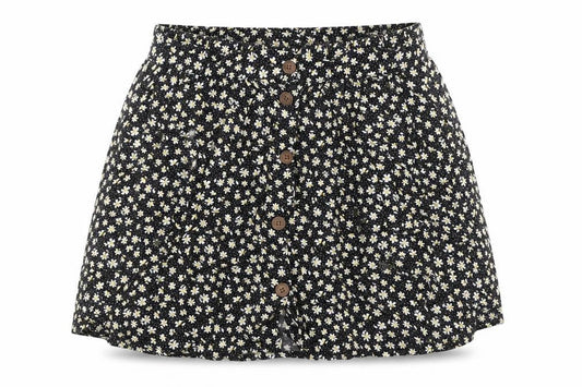Urban renewal Womens Black Floral Polyester A-Line Skirt Size S Button