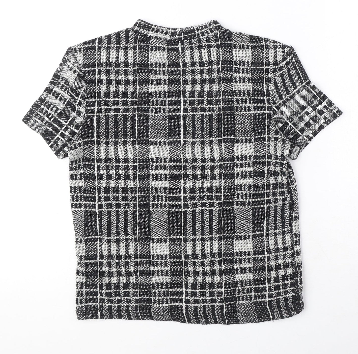 Zara Womens Black Plaid Polyester Basic T-Shirt Size S Round Neck