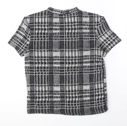 Zara Womens Black Plaid Polyester Basic T-Shirt Size S Round Neck