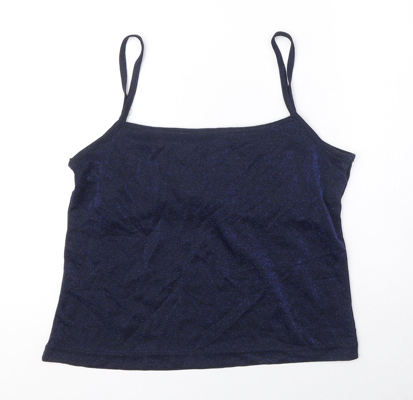 Mackays Womens Blue Nylon Basic Blouse Size L Square Neck - Sparkle Effect