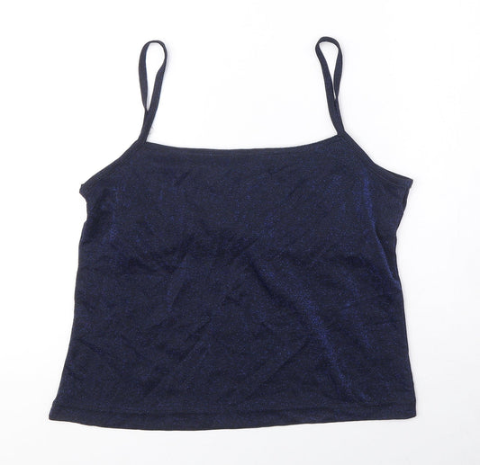 Mackays Womens Blue Nylon Basic Blouse Size L Square Neck - Sparkle Effect