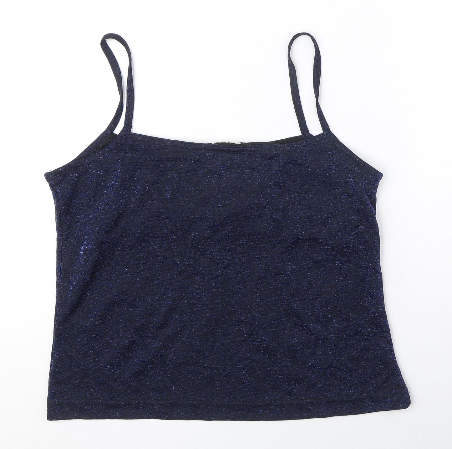 Mackays Womens Blue Nylon Basic Blouse Size L Square Neck - Sparkle Effect